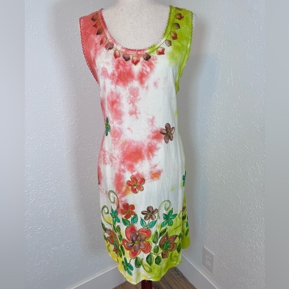 VNTG Nf Tie Dye Embroidered Summer Dress / Beach Coverup - Picture 1 of 7